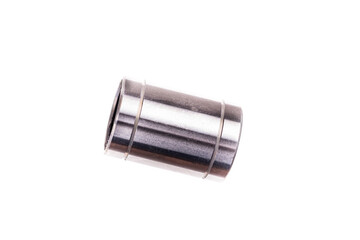 linear bearing made of metal for 3D printer. for guide bushings. on a white background. close-up