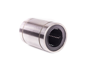 linear bearing made of metal for 3D printer. for guide bushings. on a white background. close-up