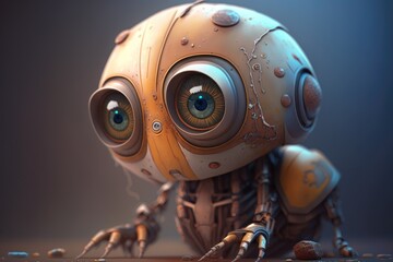 Fototapeta premium Cute little robot with big eyes. Illustration. Generative AI