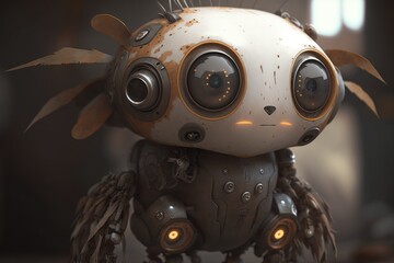 Naklejka premium Cute little robot with big eyes. Illustration. Generative AI