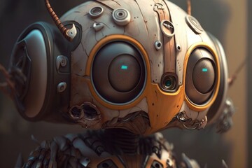 Cute little robot with big eyes. Illustration. Generative AI