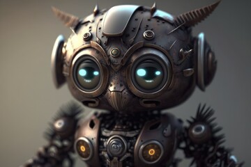 Cute little robot with big eyes. Illustration. Generative AI