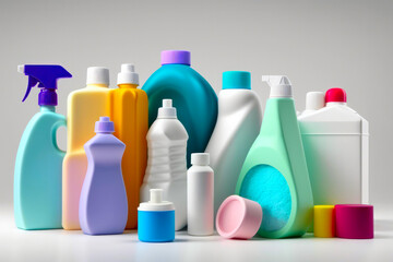 Household chemicals bottles. Created with Generative AI technology.