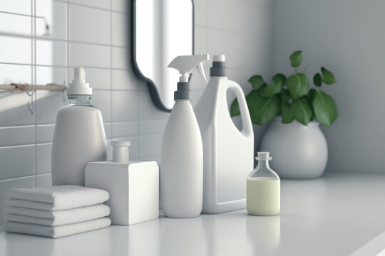 Household chemicals bottles. Created with Generative AI technology.