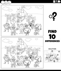 differences game with cartoon pirates coloring page