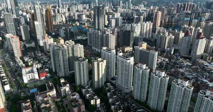 Shenzhen ,China - Circa 2022: Aerial footage of landscape in shenzhen city, China