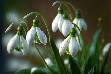 The Beauty of Snowdrop Flowers: A Delicate and Resilient Symbol of Spring. Generative Ai