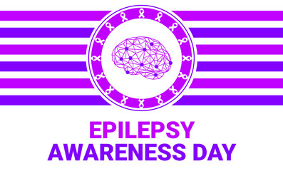 Epilepsy Awareness Day Background with Ribbon and brain inside the circle. Purple day backdrop