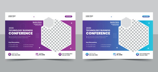 Technology conference webinar flyer template and Corporate online event banner invitation layout