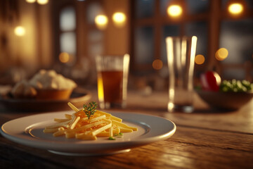 Fototapeta na wymiar portion of french fries served in a bar, Generative AI
