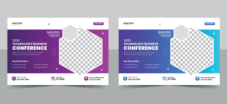 Technology conference webinar flyer template and Corporate online event banner invitation layout