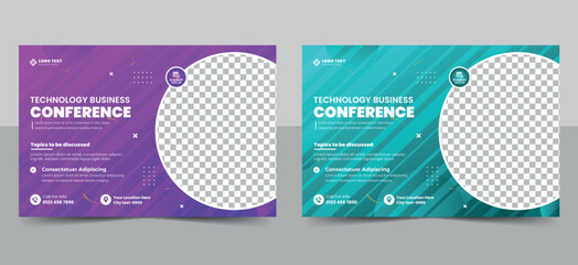 Abstract business technology conference webinar flyer template and event banner invitation layout design