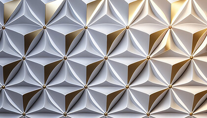 Realistic 3d white and gold geometric pattern background, Generative AI