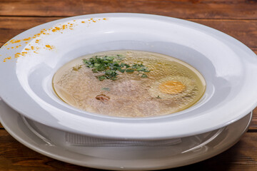Chicken broth with boiled egg