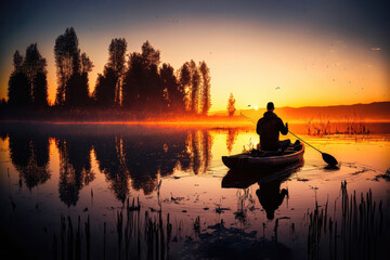 A Great Catch at the Lake in sunrise. Generative Ai