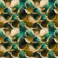 Stone wall texture, green and golden Background, Luxury Wallpaper, Seamless Pattern