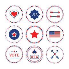 Red and  blue American circle border pattern emblems and banners set template on white background