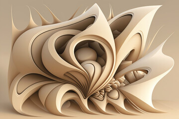 Beige Abstract Futuristic fluid figure Background, one colour concept, generative ai