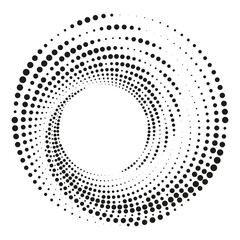 Abstract halftone spiral. Vector halftone dots background for design banners, posters, business projects, pop art texture, covers. Geometric black and white texture