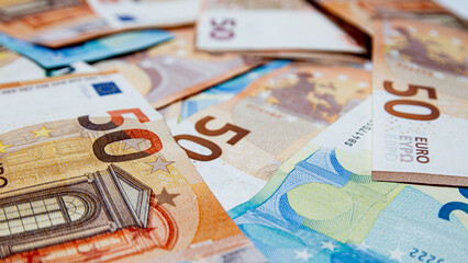 Euro banknotes money (EUR), currency of the European Union