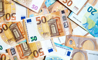 Euro banknotes money (EUR), currency of the European Union