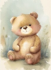 Cute bear. Children's book illustration. Watercolor painting.
Generative AI art.