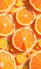 Vibrant Seamless Tiled Orange slices and delicious citrus fruits, Generative AI