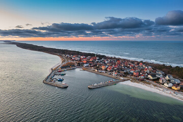 Kuznica village by the Baltic Sea at sunset, Hel Peninsula. Poland