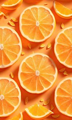 Vibrant Seamless Tiled Orange slices and delicious citrus fruits, Generative AI