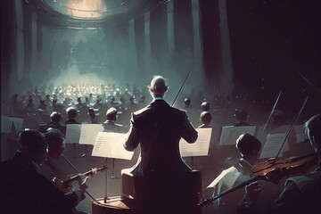 Fototapeta premium Symphony Orchestra in an artistic abstract illustrations. AI Generation