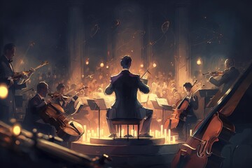 Symphony Orchestra in an artistic abstract illustrations. AI Generation