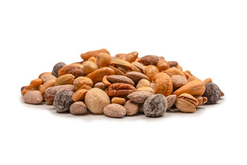 A group of almonds, pistachios, walnuts, macadamia, cashews.