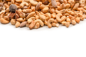 A group of almonds, pistachios, walnuts, macadamia, cashews.