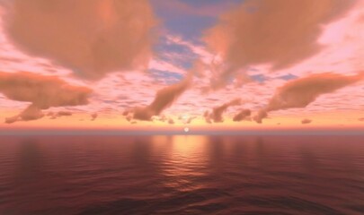  a painting of a sunset over the ocean with clouds in the sky.  generative ai