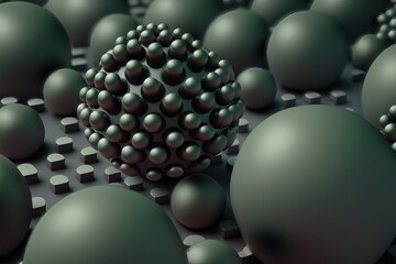 Abctract matte spheres on dark background. AI Generation