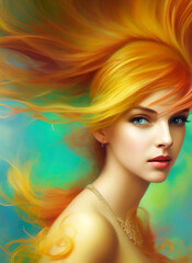 Digital portrait of a beautiful face. Illustration of a beautiful girl. Beautiful woman painting.