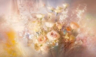 a bouquet of flowers in a vase with a blurry background.  generative ai