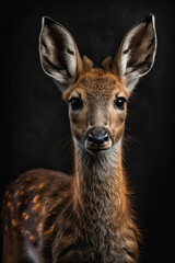 Portrait of a doe on a dark background. Ai generated illustration