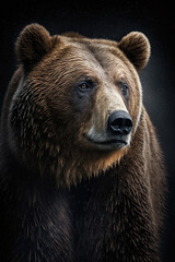 Fototapeta na wymiar Portrait of a Bear on a dark background. Ai generated illustration