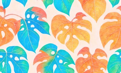 Vibrant Seamless Tiled Art Design of Exotic Palms, Lush Foliage, and Ornate Flora Patterns. Generative AI - obrazy, fototapety, plakaty