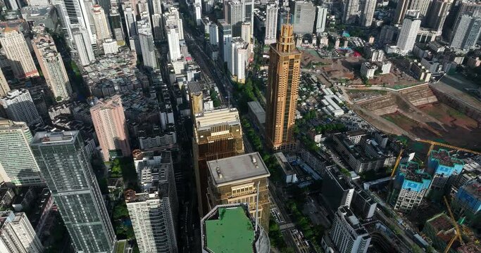 Shenzhen ,China - Circa 2022: Aerial footage of landscape in shenzhen city, China