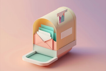 Creative smartphone mailbox with paper mail on pastel background. AI Generation