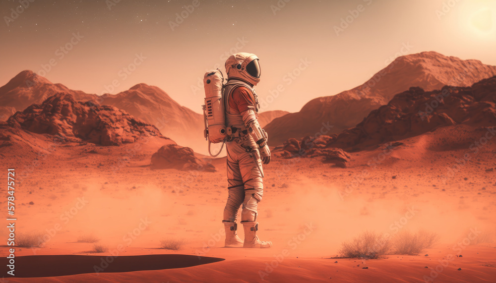 Wall mural astronaut in planet mars made with generative ai.
