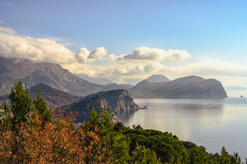 Mountains and  Adriatic Coast, landscape. Montenegro, Balkans.