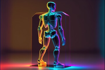 Human skeleton in neon light, artificial intelligence concept