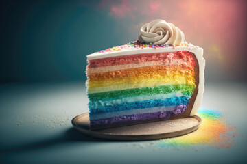 Rainbow piece of cake for LGBT Pride Day made with generative AI.