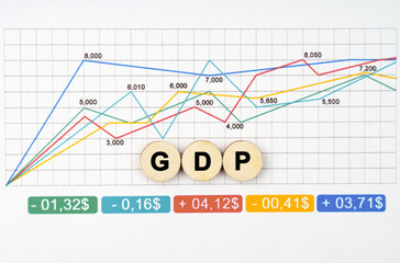 On the business chart are wooden circles with the inscription - GDP