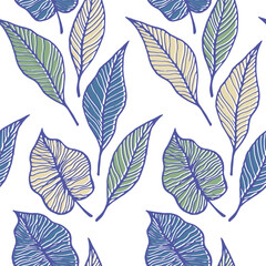 Natural backdrop botany leaf silhouettes. Aspen leaf floral vector seamless pattern.