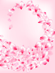 Fototapeta na wymiar Pink sakura petals confetti flying and falling