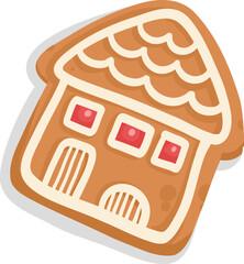 Gingerbread, Christmas cookie. Xmas ginger bread, biscuit of different shapes with sweet sugar glaze. Festive holiday dessert, bakery. Flat vector illustration isolated on white background
